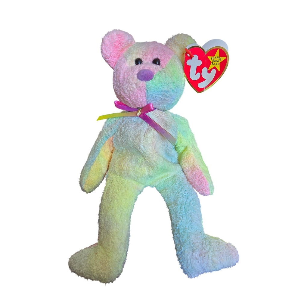 Ty Beanie Baby Groovy the Bear 1999 Pastel Tie Dye‎ Rainbow Plush Collectible